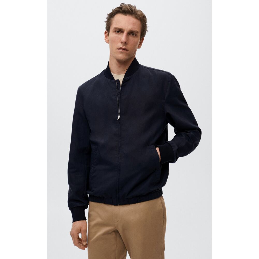 MNG Mango Bomber Zip Up Jacket Mens Size Large Navy Blue New Winter